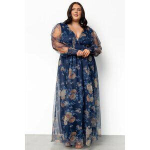 NWT Baltic Born Layla Tulle Maxi Dress in Blue Golden Floral